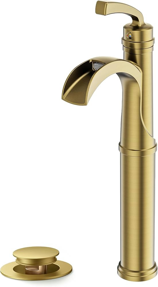 Forious Vessel Sink Faucet Bathroom Brushed Gold, Tall Waterfall Bathroom Faucets One Hole Single... | Amazon (US)