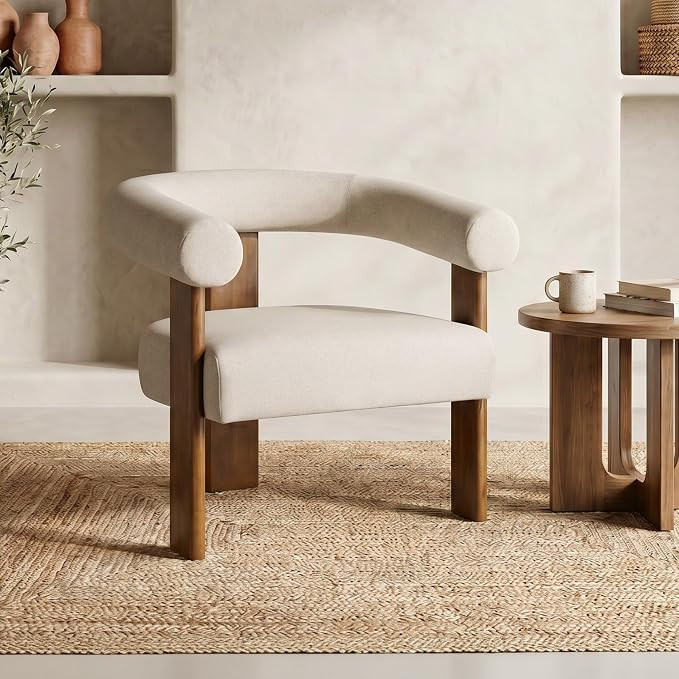 Usaint Upholstered Barrel Accent Chair with Walnut Wood Legs and Armrests | Amazon (US)