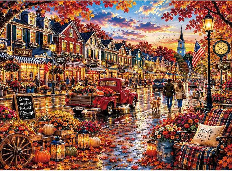 500 Piece Puzzles for Adults, Autumn Town Street Jigsaw Puzzles 500 Pieces | Amazon (US)