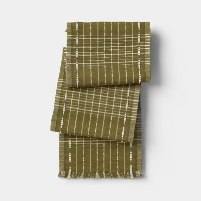108"x14" Woven Table Runner Olive - Threshold™ | Target