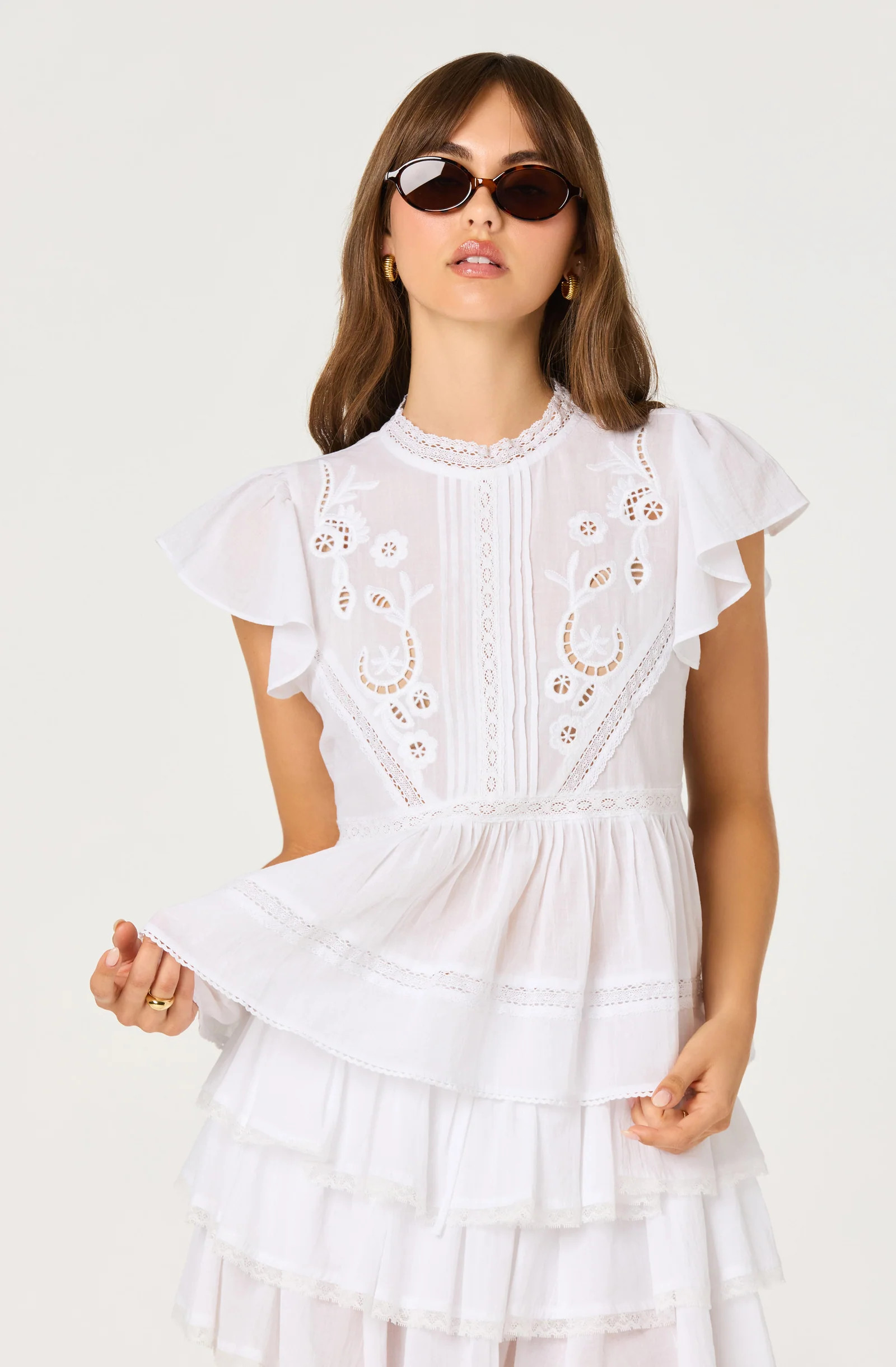 Jenny Eyelet Flutter Sleeve Top | ASTR The Label (US)
