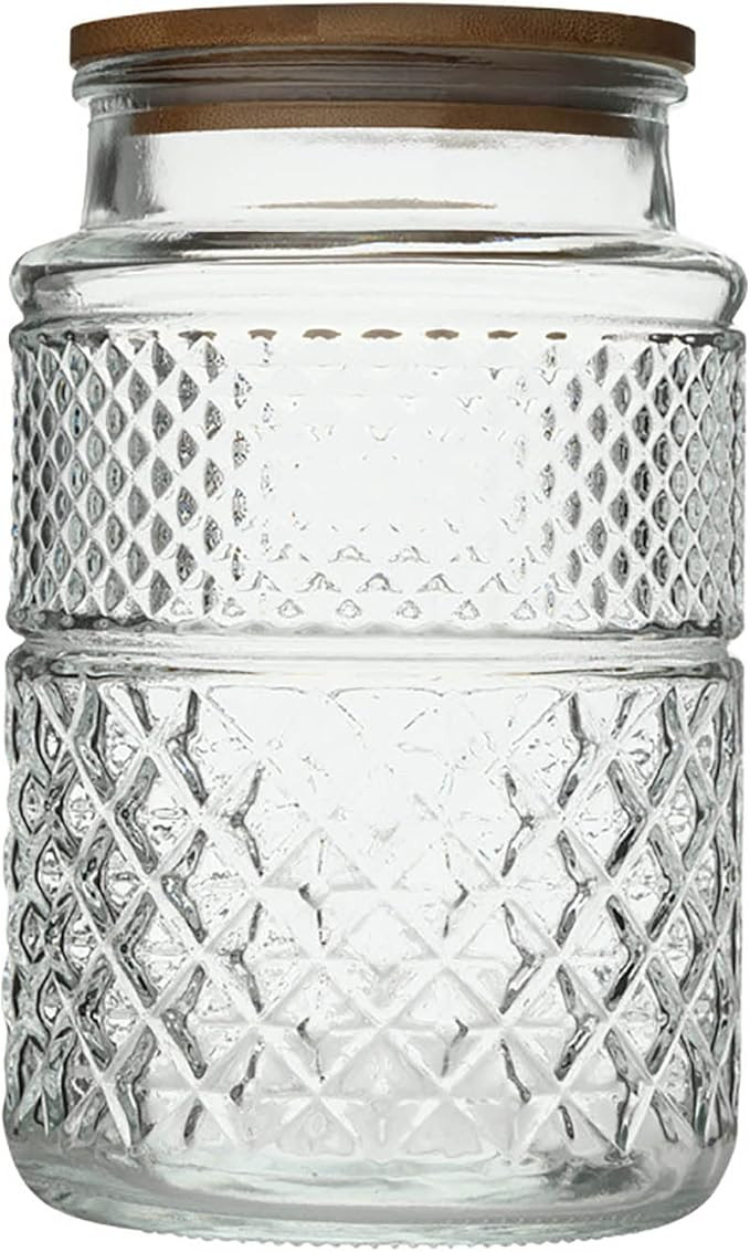 60 FL OZ Large Glass Storage Jar with Airtight Bamboo Wooden Lid - Food Storage Container for Can... | Amazon (US)