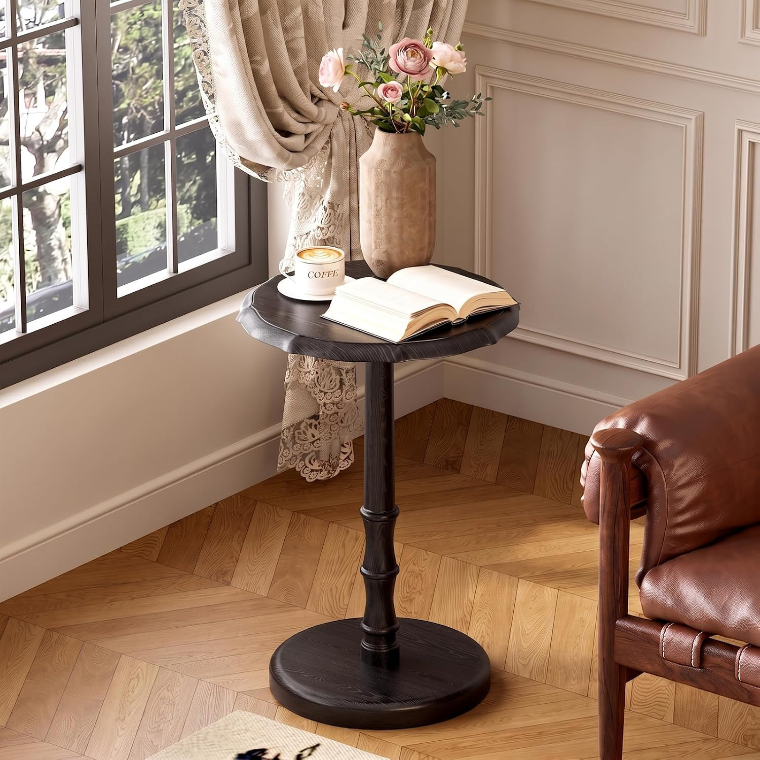 Round Side Table, 100% Solid Wood End Table, 5-Min Assembly, Black | Amazon (US)