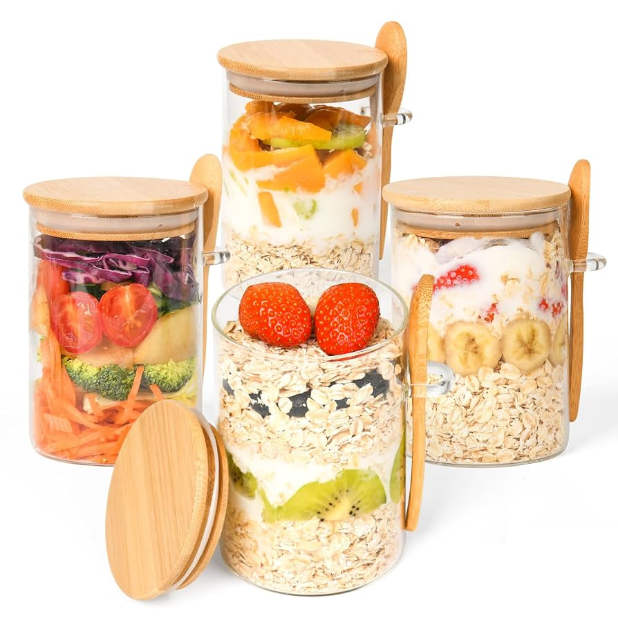 Overnight Oats Containers with Lids,4 Pack 18oz Overnight Oats Jars with Spoons,Salad Meal Prep J... | Amazon (US)