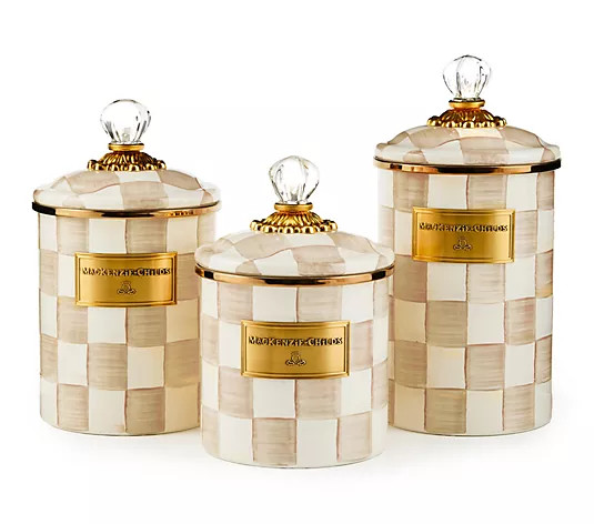 Make Your Selection: MacKenzie- Childs S/3 Enamel Canisters -Sm, Md, Lg | QVC