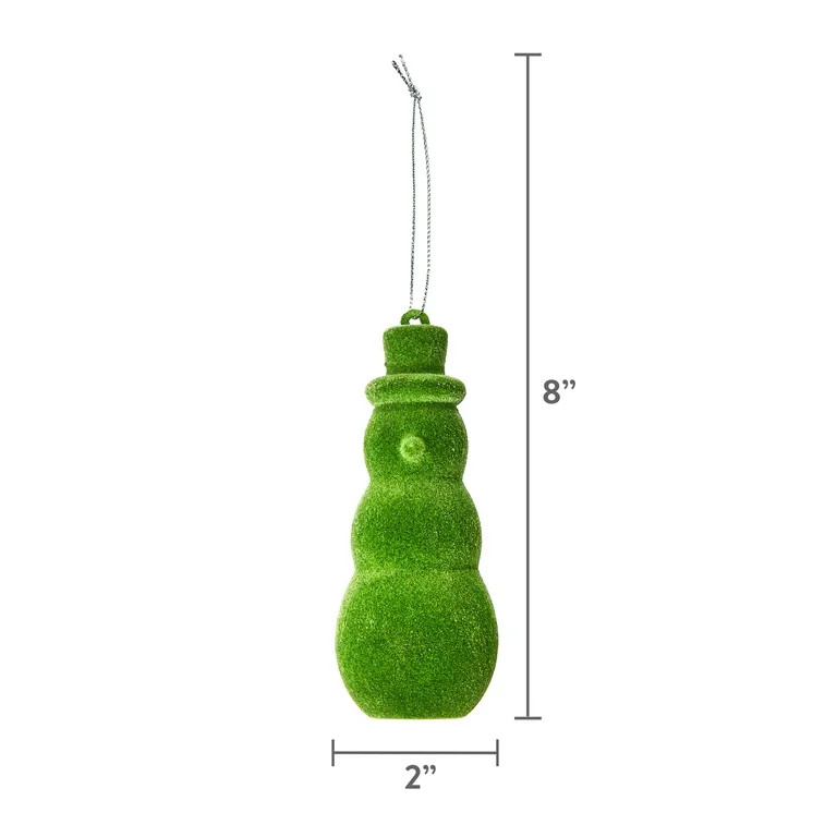Green Flocked Snowman Christmas Ornament, 4.5 in, by Holiday Time | Walmart (US)