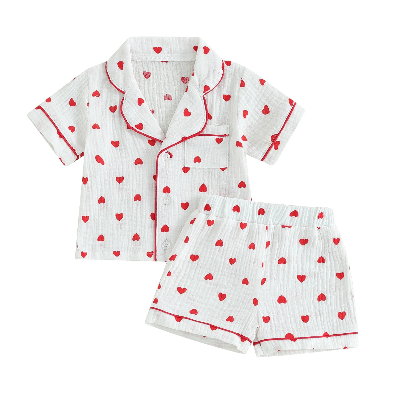 Bagilaanoe 2Pcs Toddler Baby Girl  Valentine's Day Pajamas Set Heart Print Short Sleeve Shirt and... | Walmart (US)