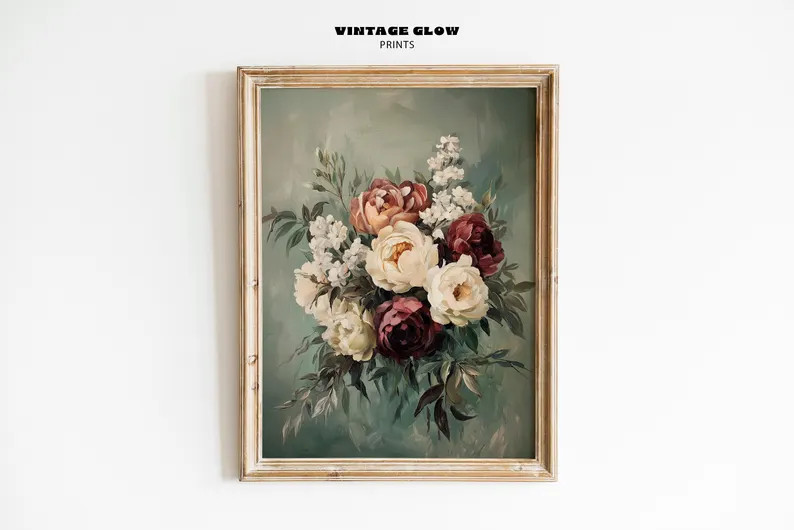 Antique Style Floral Wall Art | Vintage Moody Flower Print | Cottage & Cabin Decor | Printable Di... | Etsy (US)