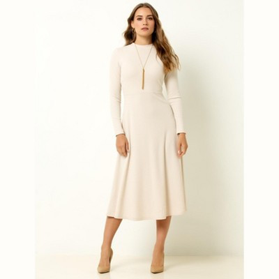 Single Stitch Women's Ribbed Midi Dress (Cream, Large) | Target