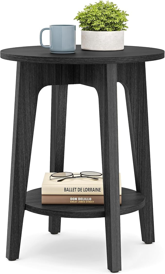 VASAGLE MAEZO Collection - Side Table, 2-Tier Small Round End Table, Nightstand with Tapered Legs... | Amazon (US)