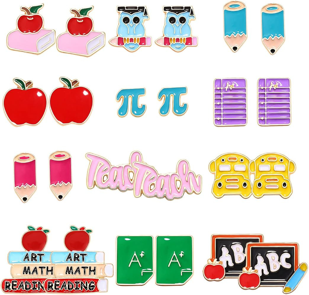 Teacher Earrings Hypoallergenic Cute Small Stud Earrings Funky Apple Books Pencil Teach Owl Schoo... | Amazon (US)