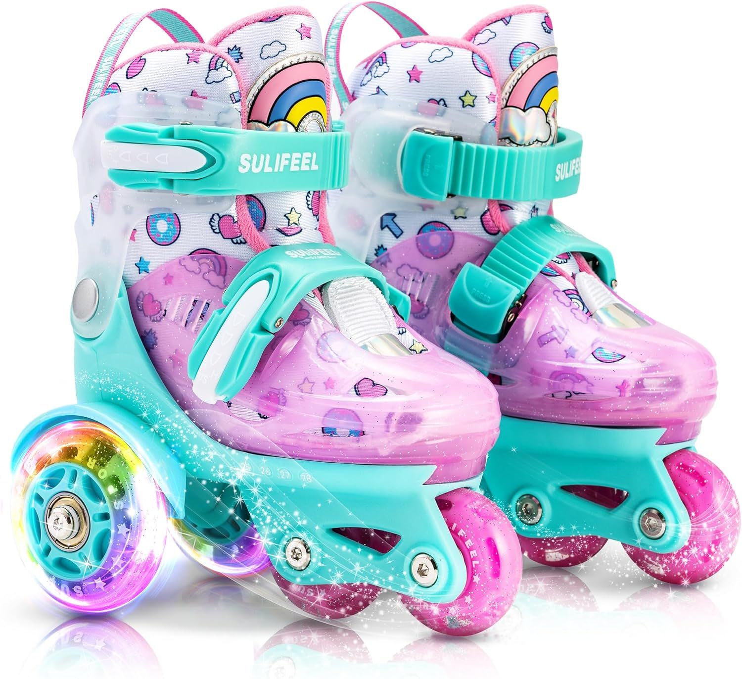 SULIFEEL Adjustable Roller Skates for Girls Boys Kids,Fun Illuminating Light Up Flash Wheels Thre... | Amazon (US)