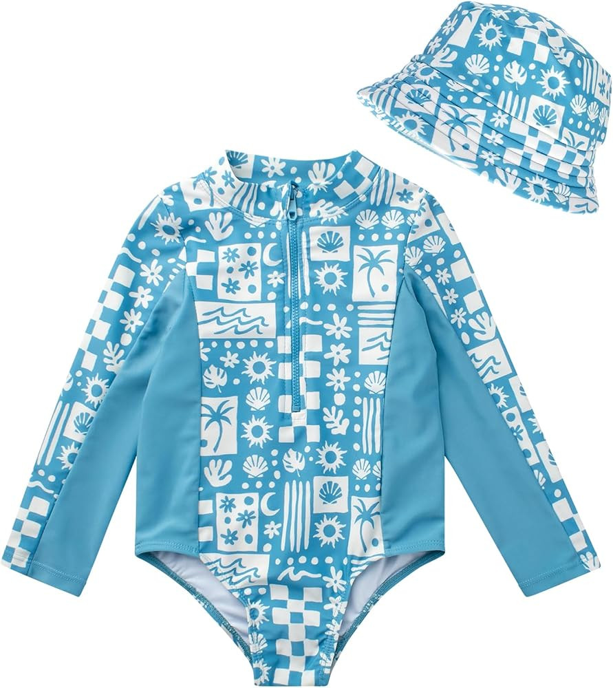 Volcom Baby Infant Toddler Girls Long Sleeve Swimsuit - 2 Piece UPF 50+ One Piece Rashguard Bathi... | Amazon (US)