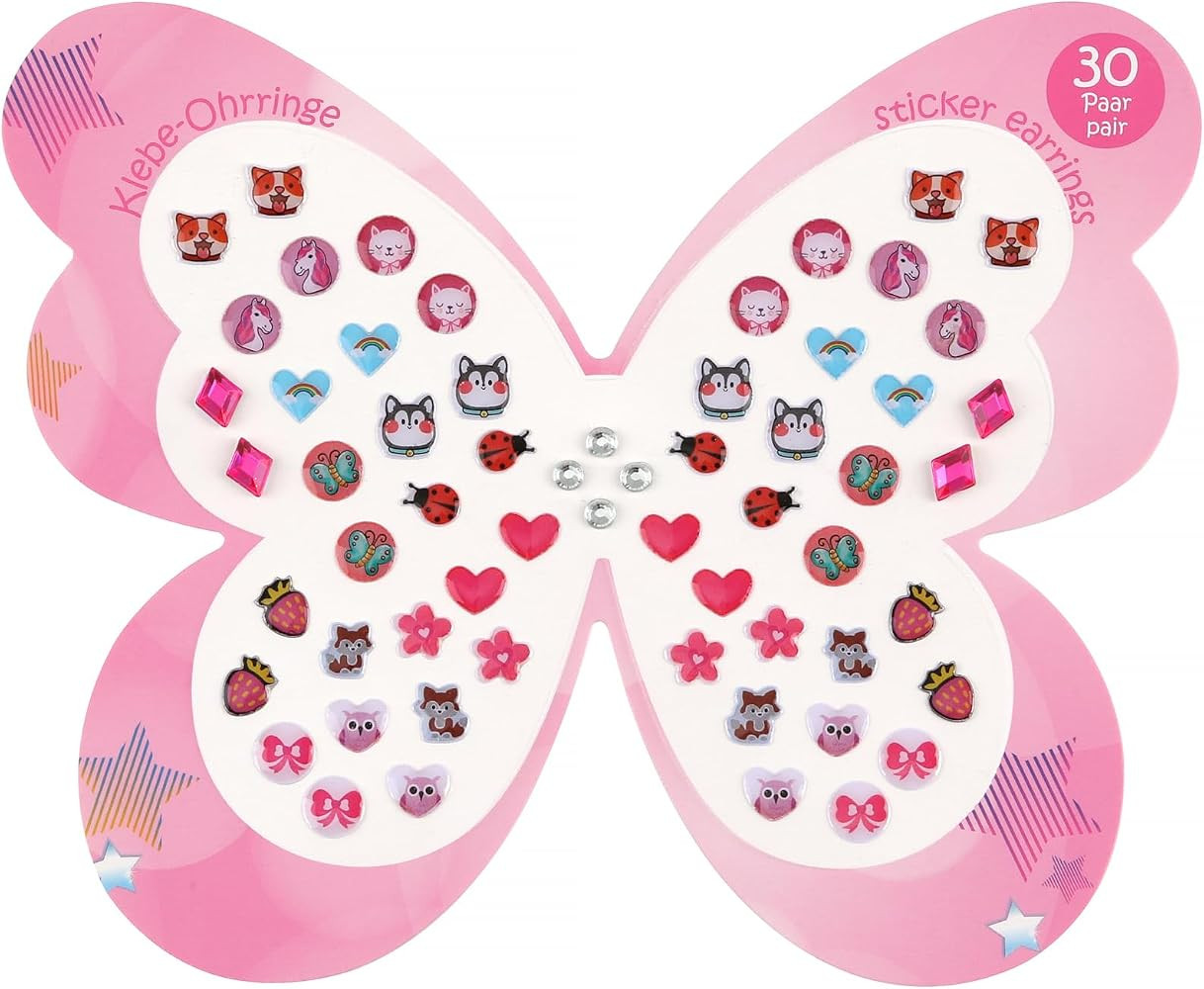 30 Pairs Butterfly Stick On Earrings - Kids Unicorn Rainbow Stick On Earrings for Little Girls 4-... | Amazon (US)