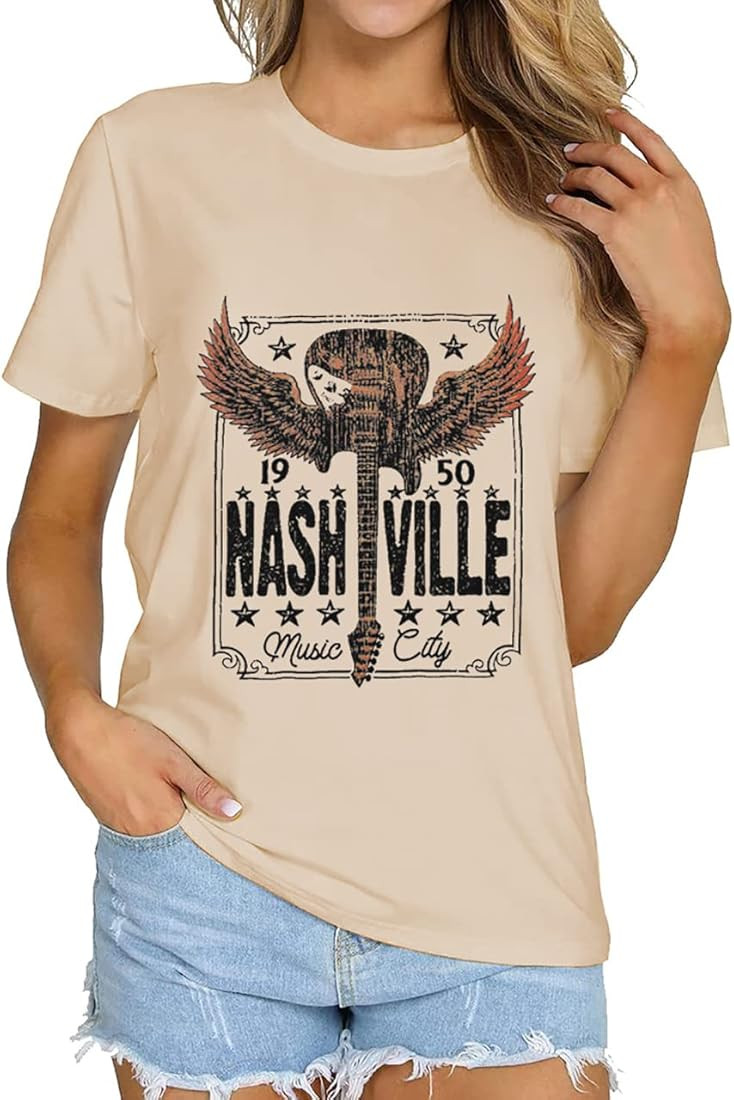 Women Rock Band Shirt Vintage Country Music T Shirt Short Sleeve Loose Fitting Tops Cute Graphic ... | Amazon (US)