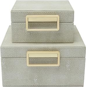 Amazon.com: Faux Ivory Shagreen Leather Set of 2 Square Keepsake Boxes, Decorative Storage boxes,... | Amazon (US)