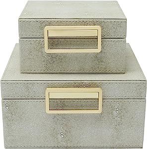 Amazon.com: Faux Ivory Shagreen Leather Set of 2 Square Keepsake Boxes, Decorative Storage boxes,... | Amazon (US)