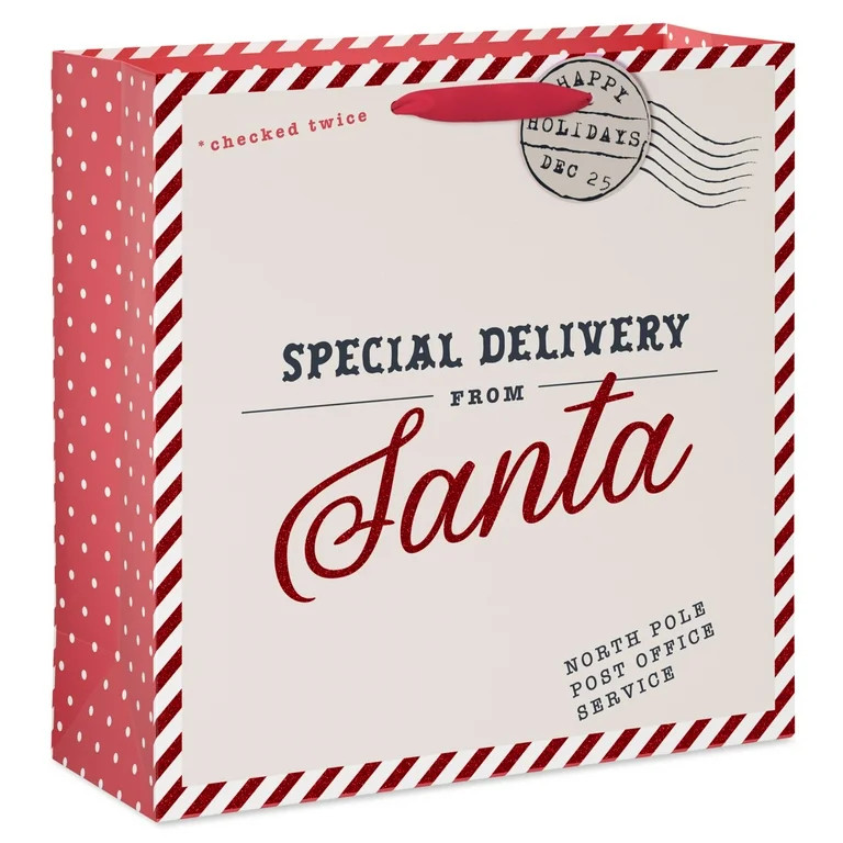 American Greetings 12 in. Large Christmas Ivory Square Gift Bag, Script (1-Count) | Walmart (US)