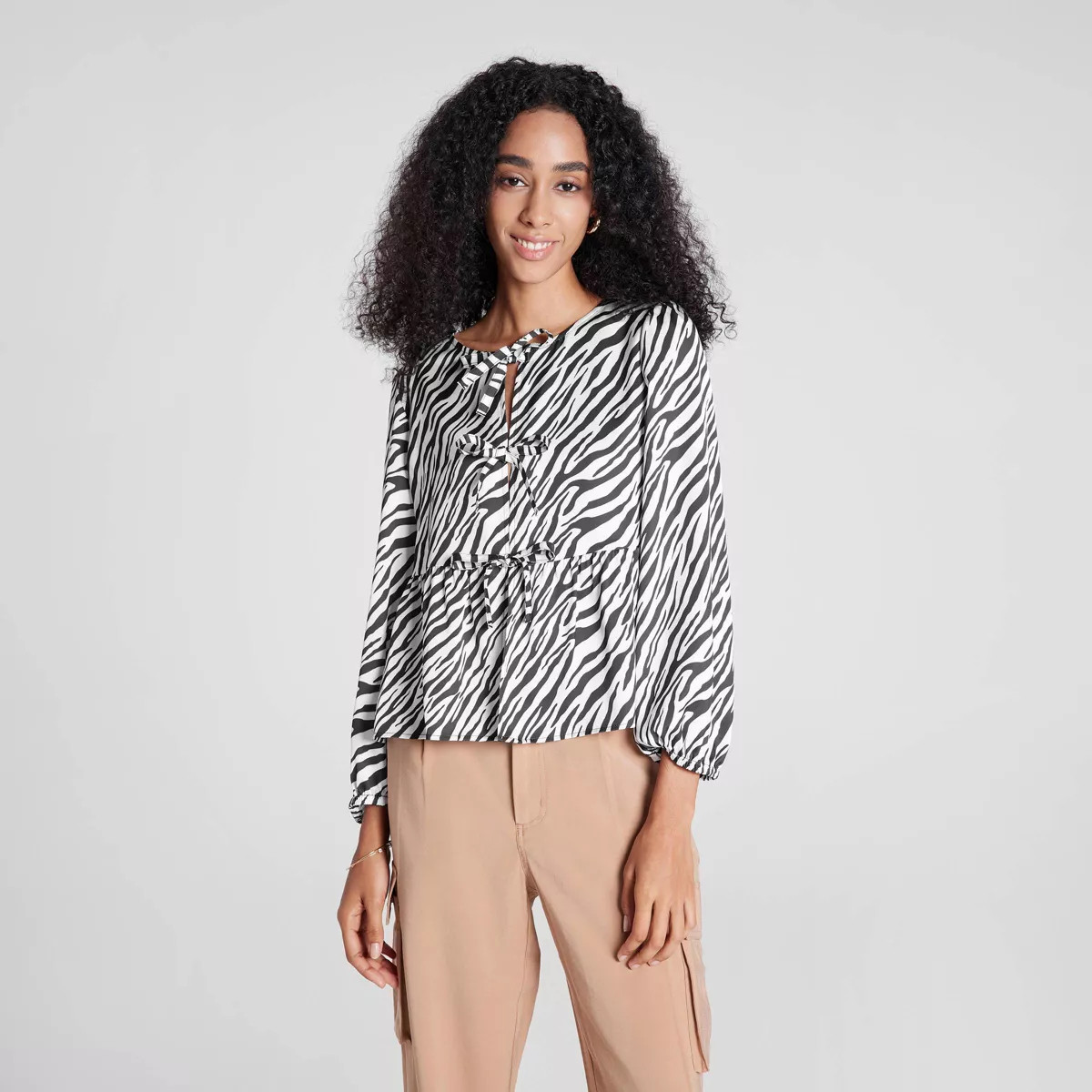 Women's Ballon Long Sleeve Tie Front Blouse - A New Day™ | Target