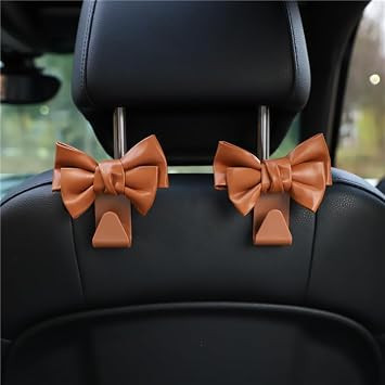 2-Pack Cute Bow Car Purse Hooks, Headrest Hangers, brown | Amazon (US)