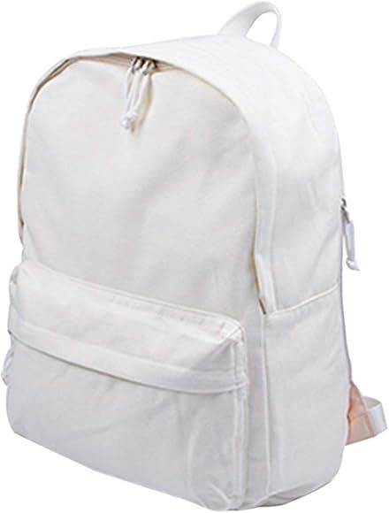 Jesdo DIY Canvas Backpack Students Large Casual Daypack Satchel (White) | Amazon (US)