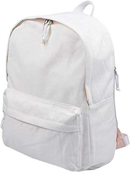 Jesdo DIY Canvas Backpack Students Large Casual Daypack Satchel (White) | Amazon (US)