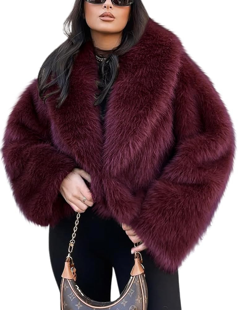 Arssm Women Fluffy Faux Fur Coat Long Sleeve Open-front Winter Cropped Coat Short Fur Fuzzy Jacke... | Amazon (US)