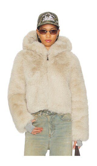 Free People Louder Please Faux Fur Jacket in Ivory. - size L | Revolve Clothing (Global)