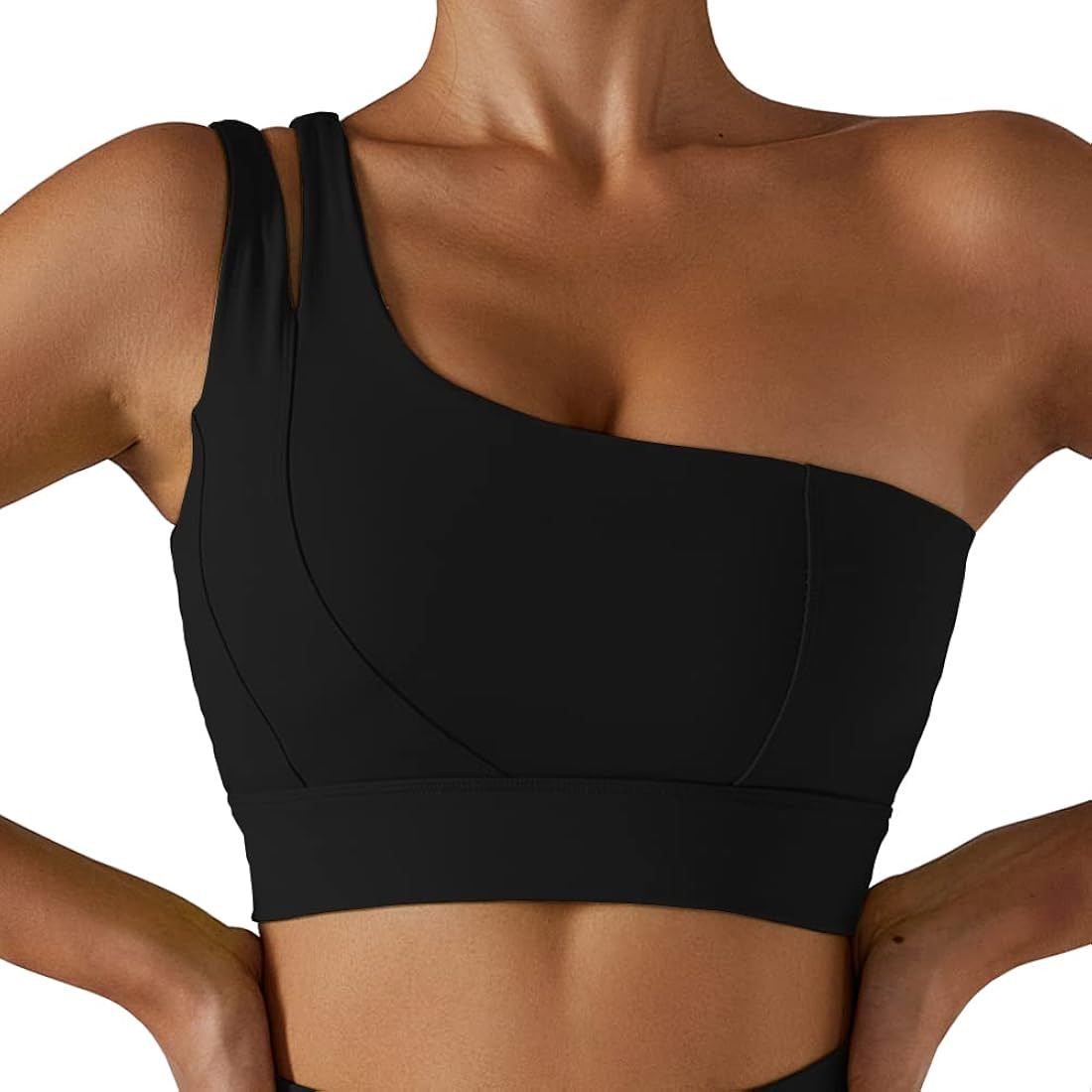 JIEEN Womens One Shoulder Seamless Sport Bra Cutout Straps Athletic Yoga Running Workout Tank Cro... | Amazon (CA)