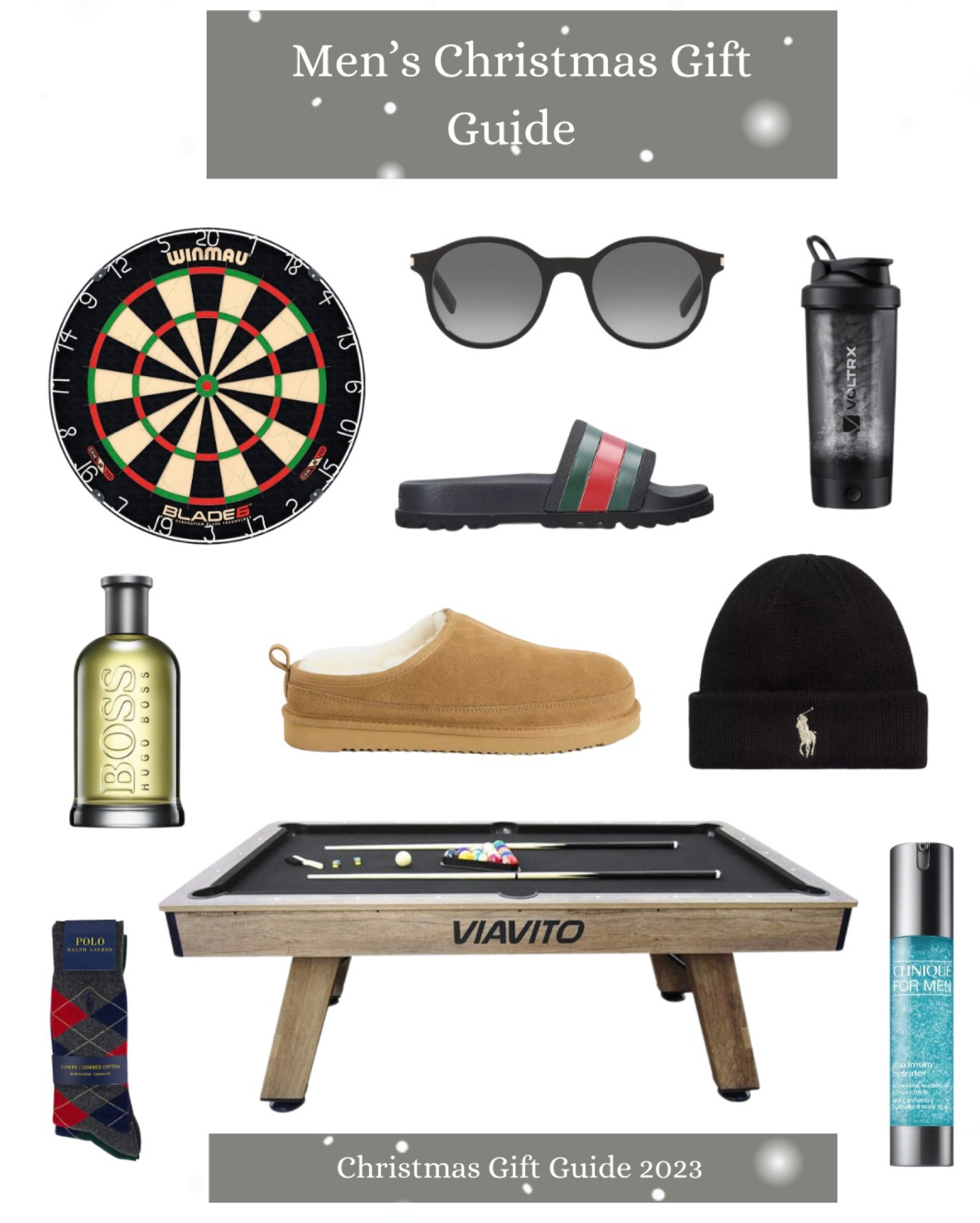 Christmas gift guide, gifts for him, Christmas presents for him, mens gift guide, christmas, holidays, pool table, aftershave, darts board, hat, beanie, sliders, rayban sunglasses, shaker 

#LTKGiftGuide #LTKmens #LTKHoliday