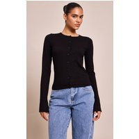 Black Button Through Fine Knit Cardigan Sweater | PrettyLittleThing US