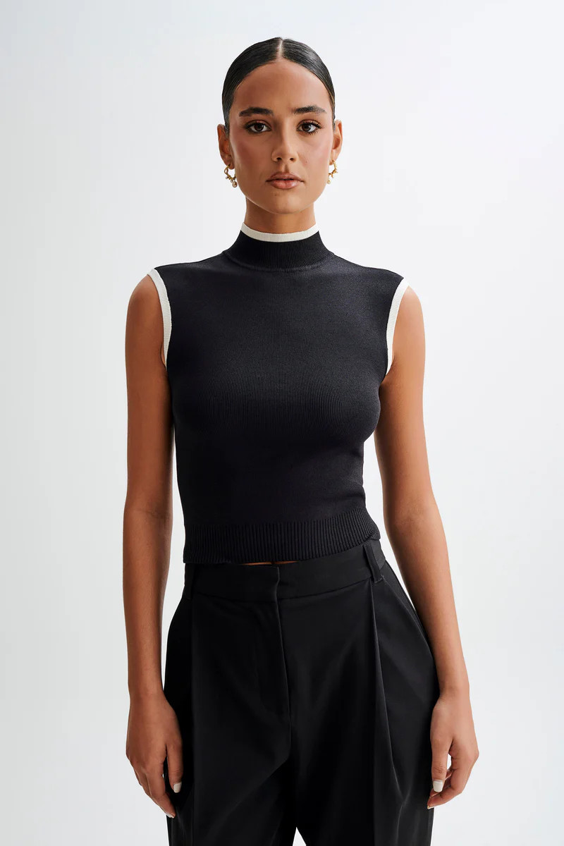 Laurina High Neck Contrast Top - Black | MESHKI US