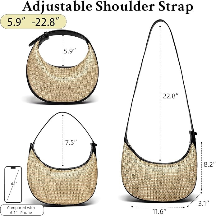 Herald Straw Crossbody Bag for Women Beach Woven Hobo Handbag Summer Chic Crescent Shoulder Purse... | Amazon (US)