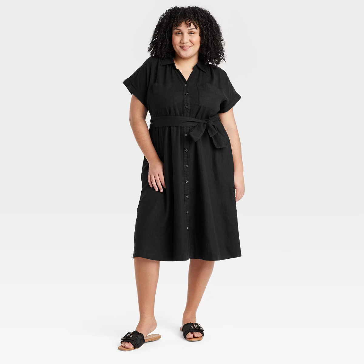 Women's Short Sleeve Tie-Front Midi Shirtdress - Ava & Viv™ | Target