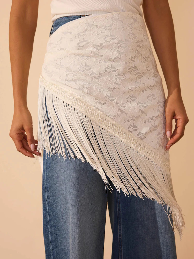 Buy Mint Velvet Cream Lace Fringe Cover Up Scarf from Next USA | Next US