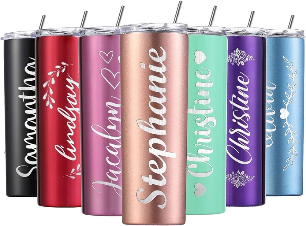 Personalized Tumbler with Lid and Straw for Women Custom Stainless Steel Cups with Name Customize... | Amazon (US)