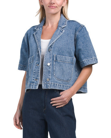 Cropped Denim Short Sleeve Jacket For Women, Cotton | TJ Maxx