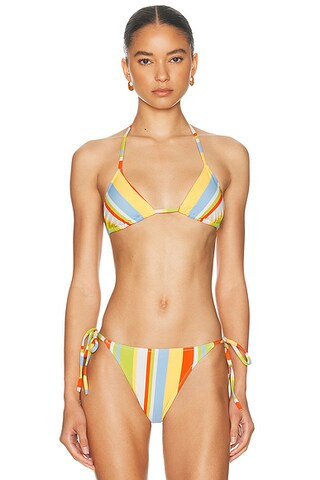 Solid & Striped The Iris Bikini Top in St. Barths Stripe - Blue,Orange. Size XS (also in M, S). | FWRD 