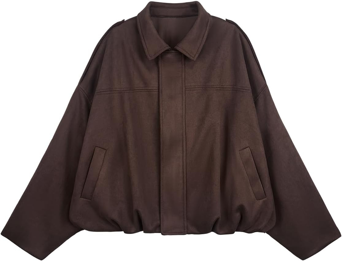 Womens Bomber Jacket Faux Suede Casual Cropped Pilot Coat Lapel Collar Causal Oversized Trendy Ou... | Amazon (US)