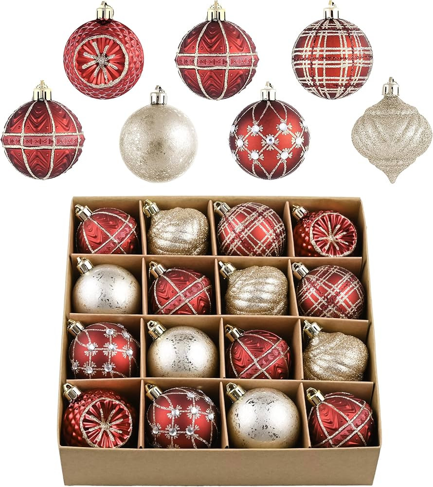 Valery Madelyn Christmas Tree Ornaments Set, 16ct Burgundy and Gold Shatterproof Christmas Tree D... | Amazon (US)