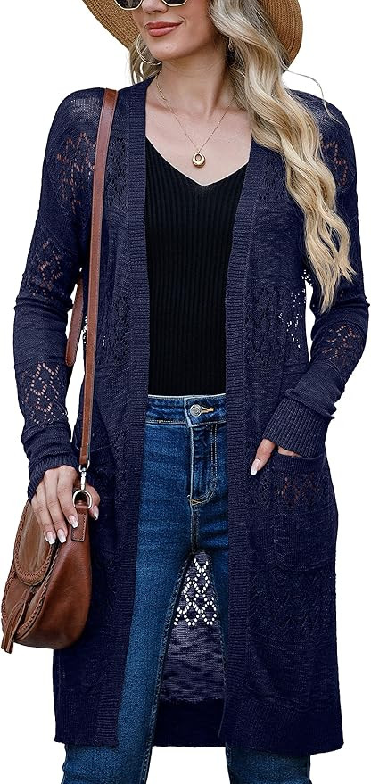 GRECERELLE Women's Open Front Summer Long Cardigan Crochet Knitted Pockets Sweater Sun Protection... | Amazon (US)
