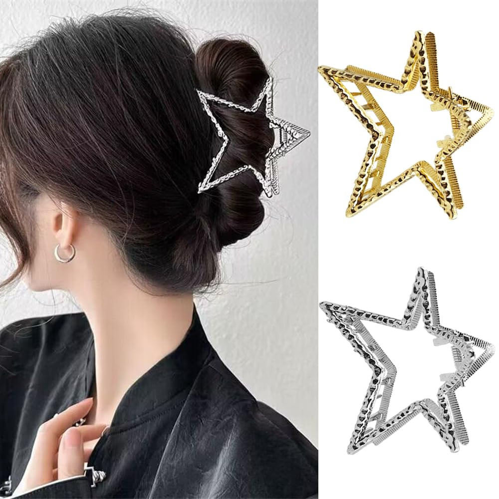 Star Hair Clips Metal Hair Claw Clips Silver Star Hair Jaw Clamp Nonslip Gold Star Hair Grab Clip... | Amazon (US)