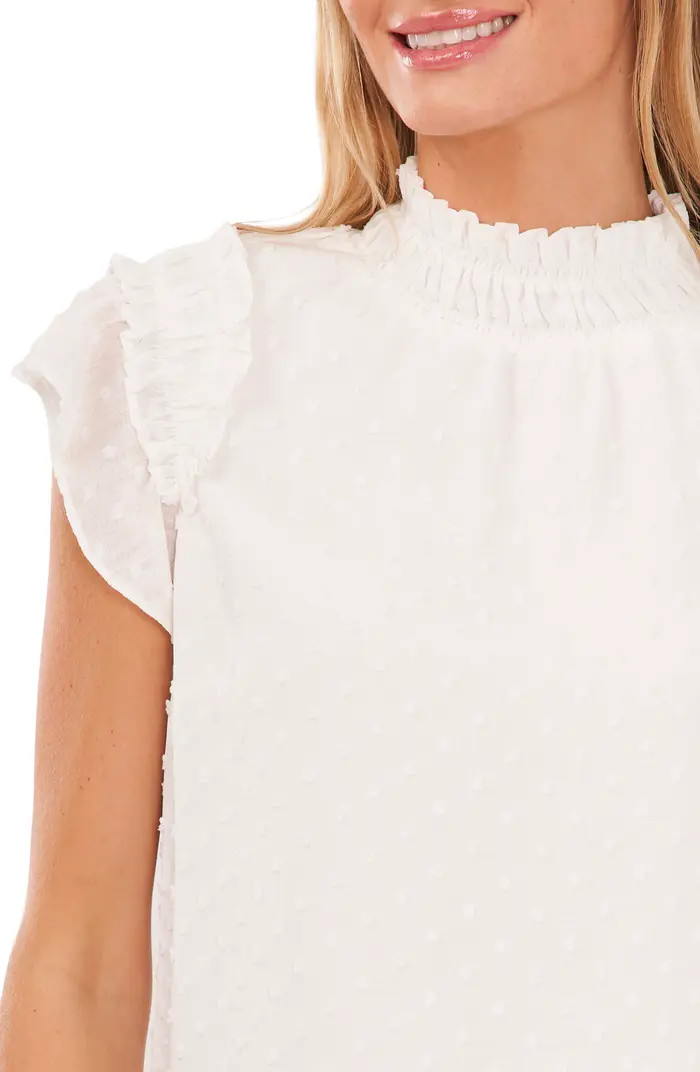Clip Dot Ruffle Mock Neck Crepe Top | Nordstrom