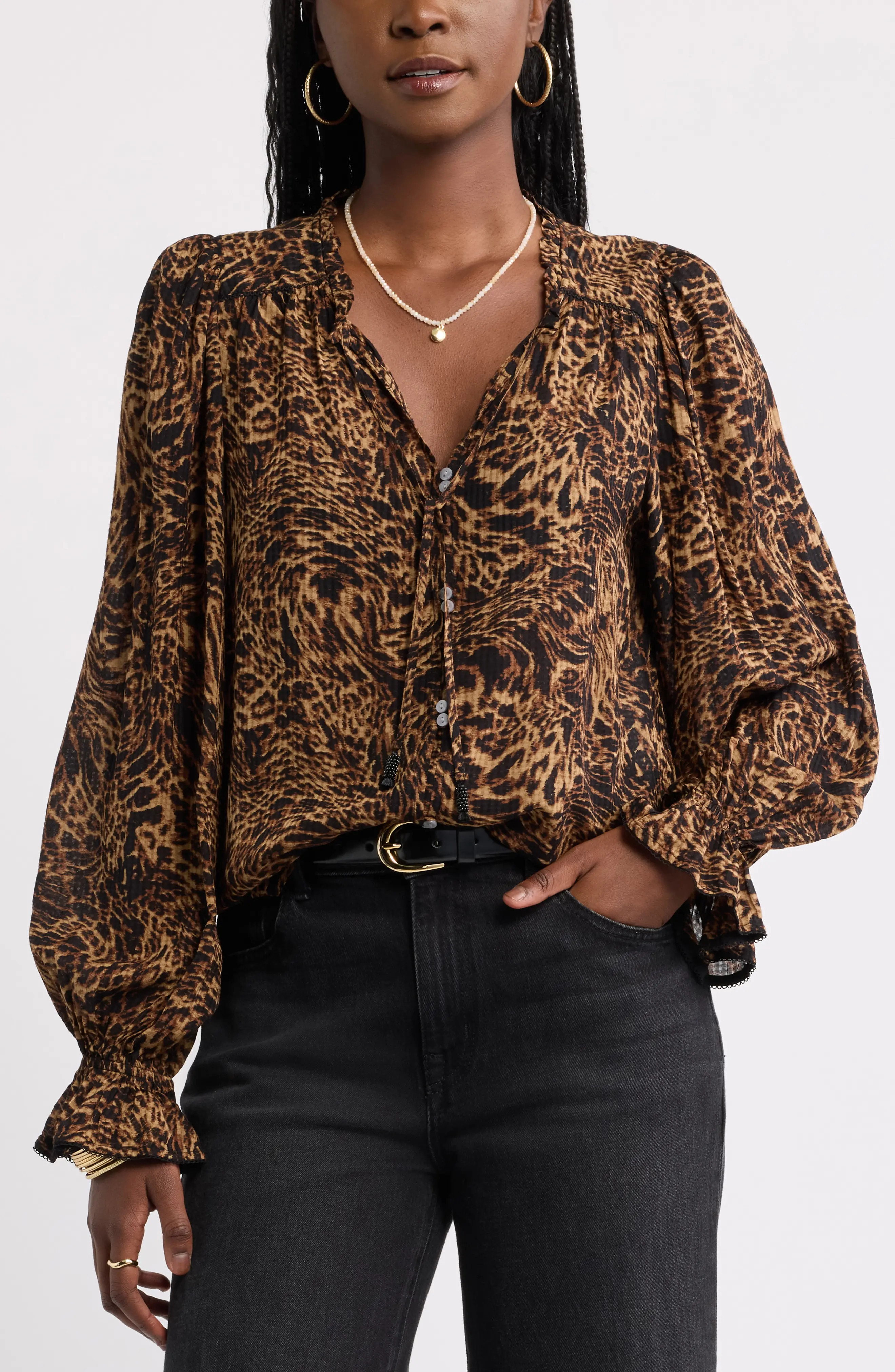Treasure & Bond Floral Ruffled Button Front Shirt in Navy Wallpaper Floral at Nordstrom, Size X-Small | Nordstrom