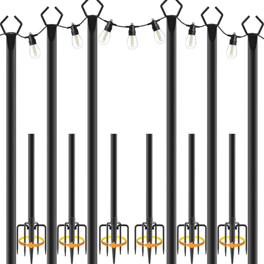 6 Pack 10 ft Heavy Duty Metal String Light Poles Adjustable Outdoor Lighting Stand for Patio,Back... | Amazon (US)