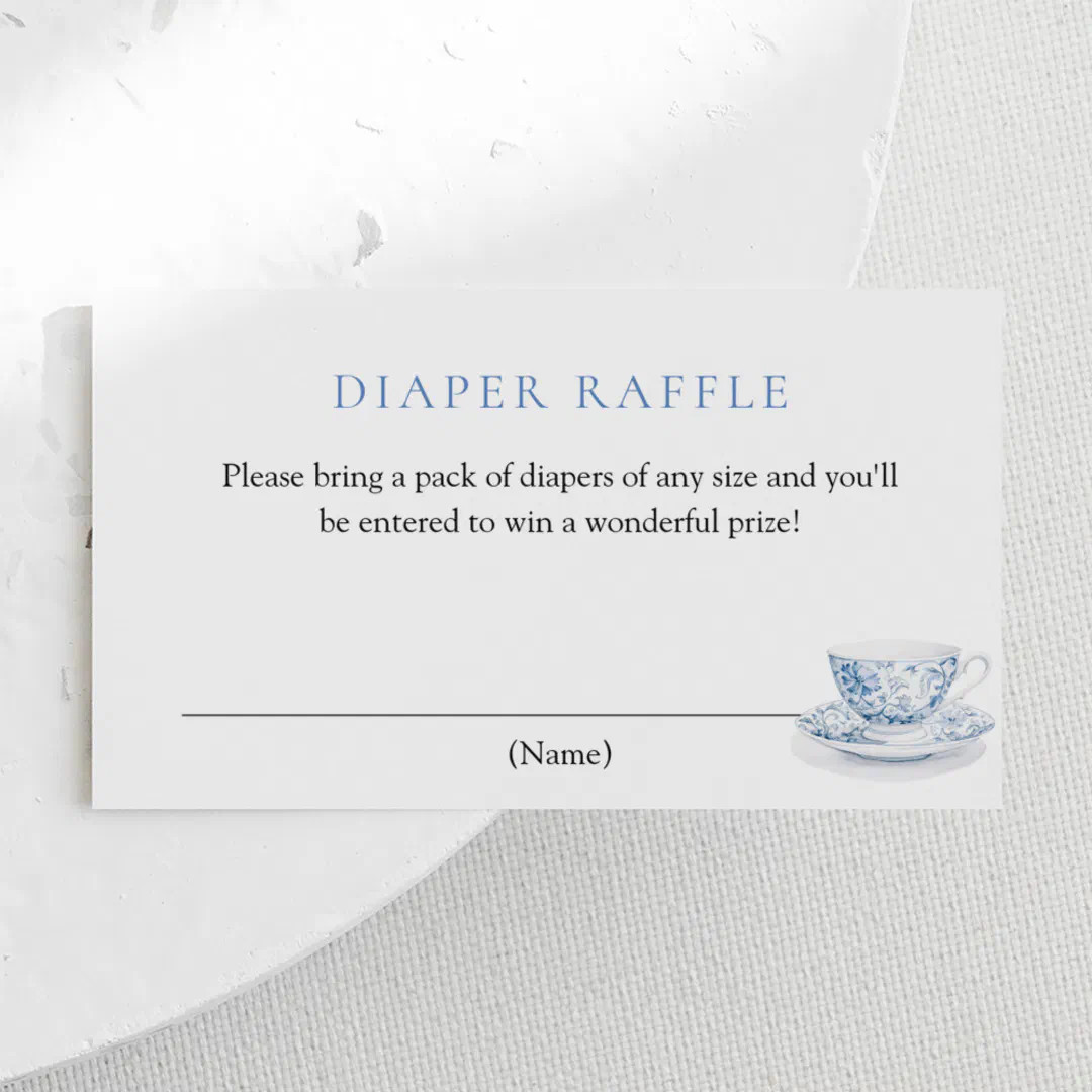 Blue Tea Party Baby Shower Diaper Raffle Ticket Enclosure Card | Zazzle | Zazzle