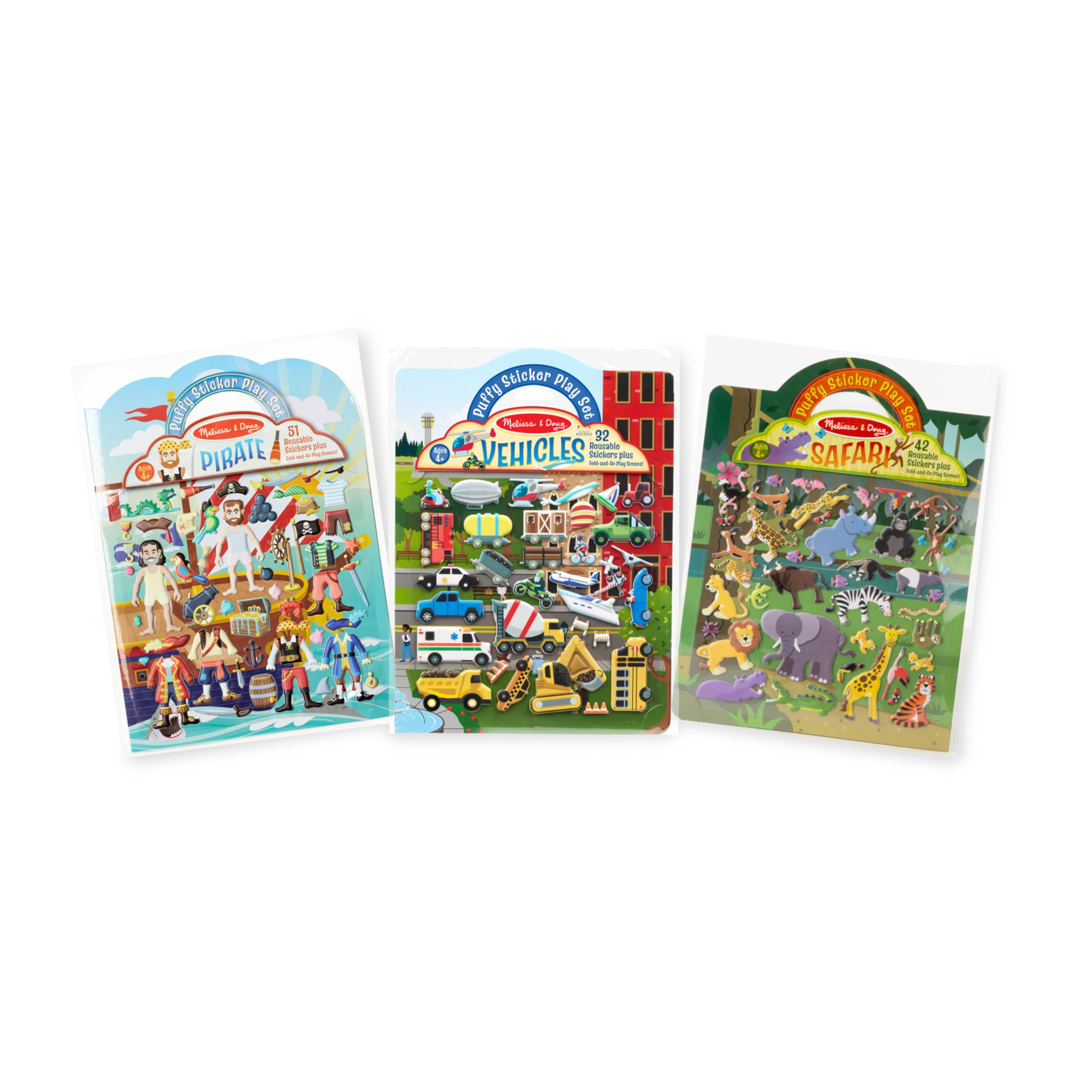 Melissa & Doug Puffy Sticker Play Set 3-Pack (Pirates, Vehicles, Safari) | Amazon (US)