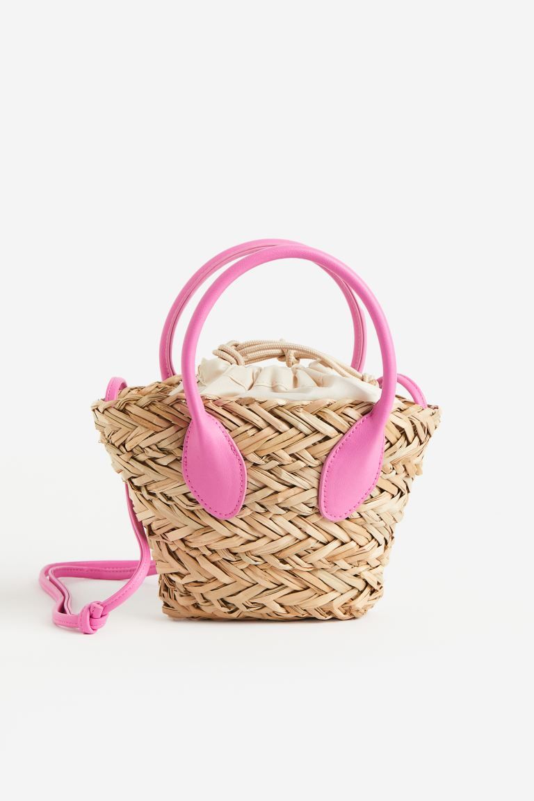 Drawstring-detail shoulder bag - Beige/Bright pink - Ladies | H&M GB | H&M (UK, MY, IN, SG, PH, TW, HK)