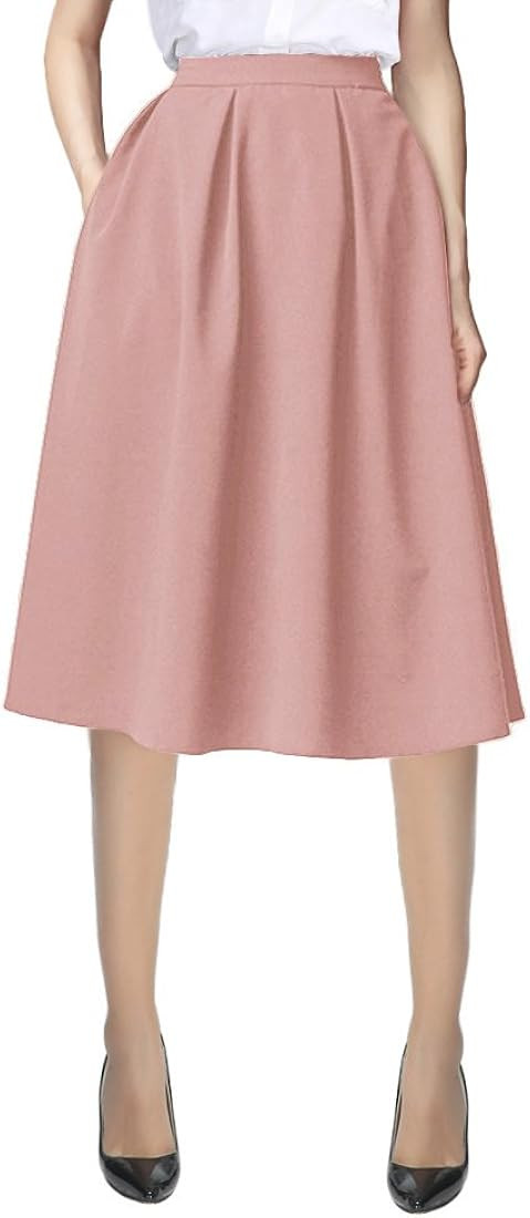 Urban Coco Women's Flared A line Pocket Skirt High Waist Pleated Midi Skirt | Amazon (US)