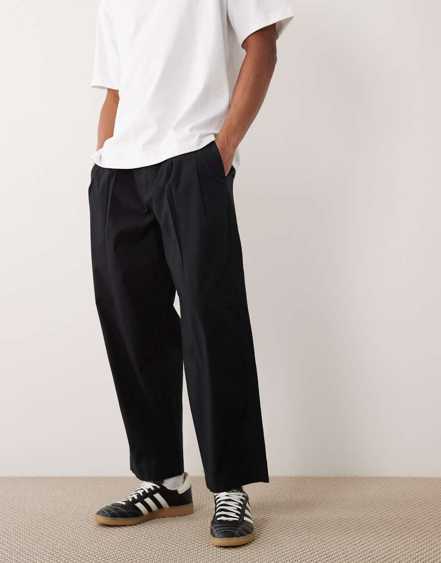 Abercrombie & Fitch pleated baggy poplin trousers in black | ASOS (Global)